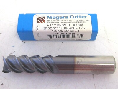 Niagara HSCO TiALN 5/8 X 5/8 X 1-5/8 X 3-3/4 Square 60 DEG Helix End Mill New