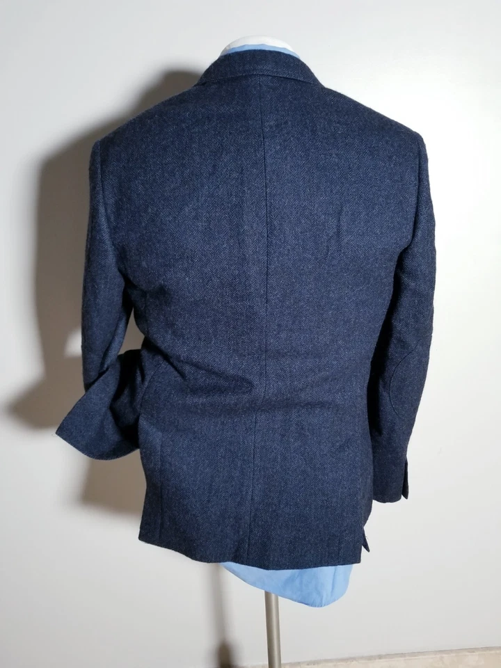Blazer Vince 40R azul preto espinha de peixe tweed 2 válvulas casaco esportivo jaqueta cirurgião  - Imagem 3 de 4