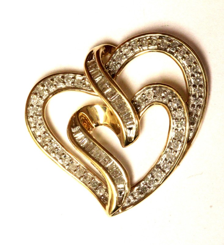 10k yellow gold .50ct SI3 H womens diamond heart pendant 3.5g estate love charm