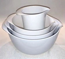 4 pcs Vintage ROSTI DENMARK  4L, 3L, 2L Mixing Bowls & 1L Pitcher All White