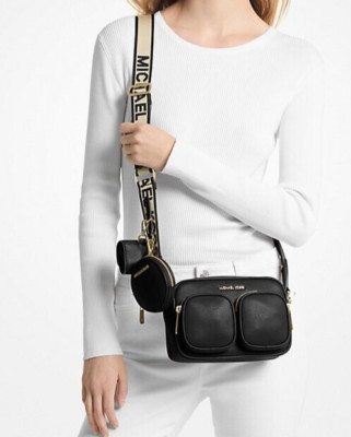 MICHAEL KORS JET SET ITEM POCKET CROSSBODY 3in1 TECH ATTACHED BAG Leather Black