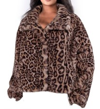 Fluffy Faux Fur Leopard Winter Warm Fuzzy Jacket Luxurious Coat