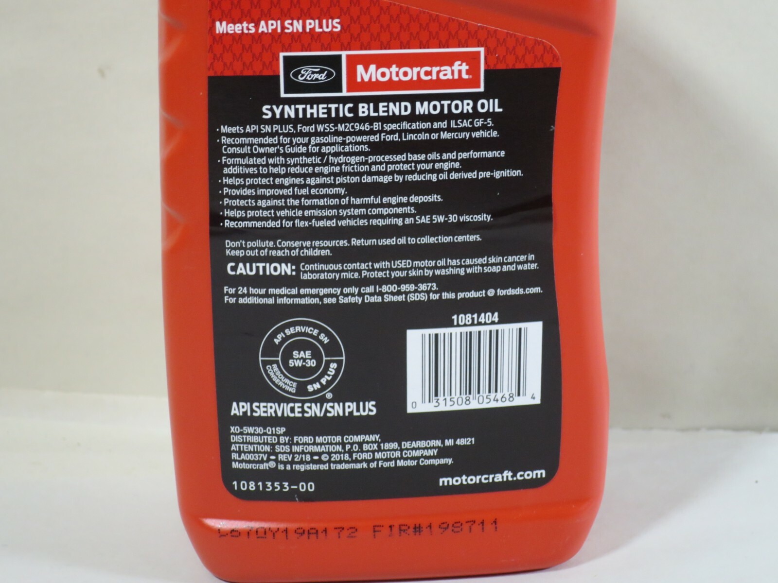 Motorcraft XO5W30Q1SP SAE 5W30 Premium Synthetic Blend Motor Oil 1