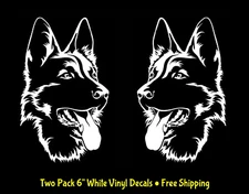 German Shepherd TWO 6" White Vinyl Graphic Decals Car Truck Camper Door Windows