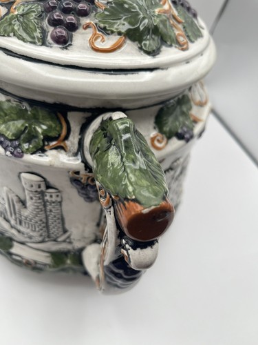 Vintage German Stoneware Ceramic Punch Bowl W/ 7 Cups Castles theme Stampeded 65 - Picture 11 of 18