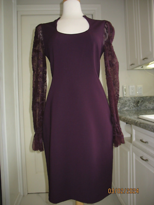 NWOT ELIE TAHARI EGGPLANT 100% SILK SHEER EMBROIDERED SLEEVES SHEATH DRESS-SZ  6 | eBay