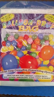 PARTY TIME BALLOON-DROP BAG W/ 12 FOOT RIP CORD BIRTHDAYS/SCHOOL EVENTS/NYE (DROP BAG ONLY)