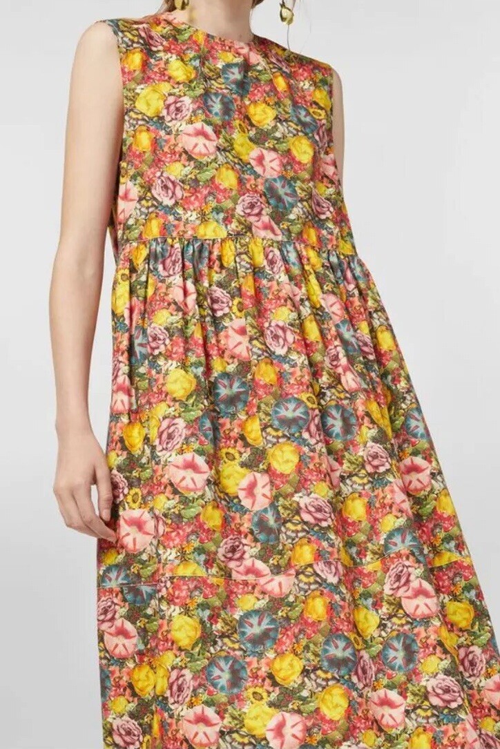 Marni Dress Ellebore Poplin Sleeveless Floral Cotton Midi