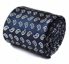 Frederick Thomas Designer Mens Tie - Dark Navy Blue - Tiny Paisley Patterned