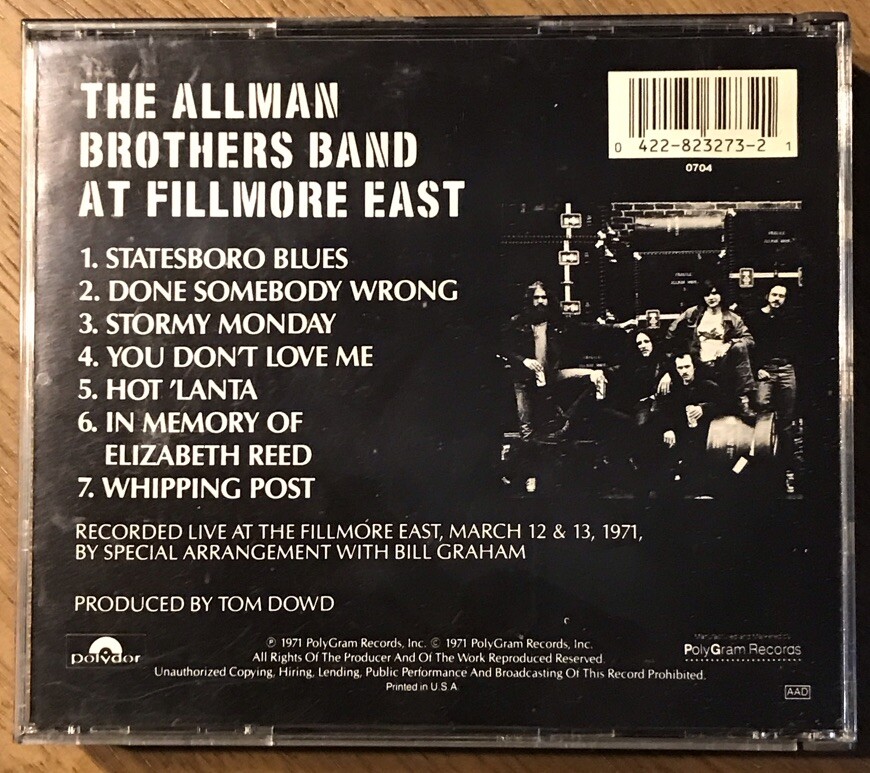 The Allman Brothers Band At Fillmore East (2 CD SET Polydor