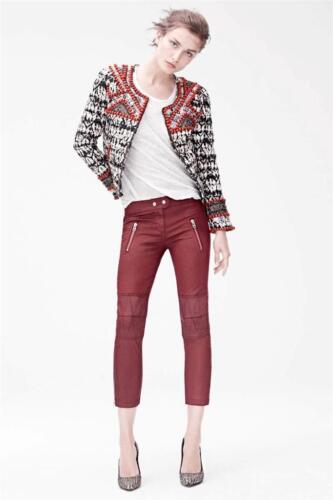Isabel Marant Pour for H&M Red Waxed Biker Moto Skinny Jeans Pants 6 US / 36 EU - Picture 1 of 5