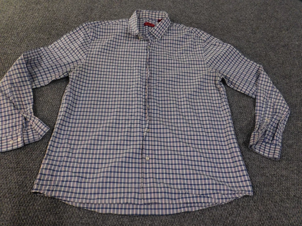 Camisa Hugo Boss Para Hombre 17.5 2XL Azul Rosa Blanco Cuadros Abotonada Clásica Foto 2 de 4