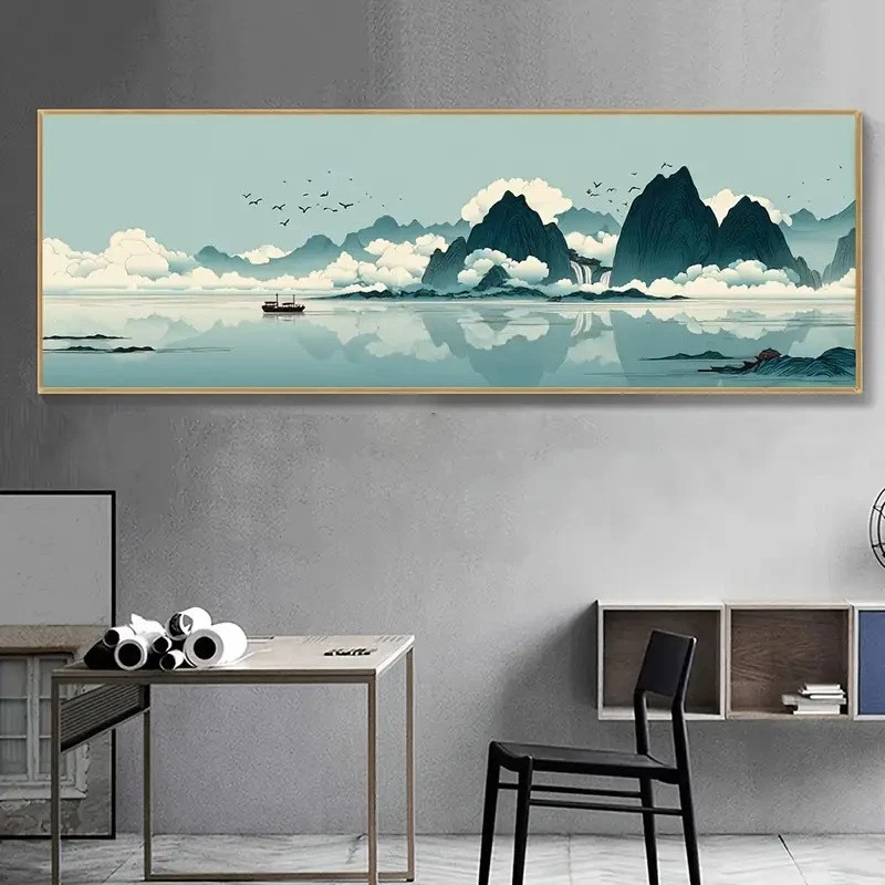 Panoramic View of Mountain & Clouds Design Canvas Print Wall Art Home Decor