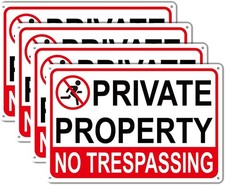 4 Pack Large Private Property No Trespassing Sign 8X12 Inch Rust Free Aluminum.