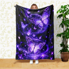Glowing Purple Butterflies Starry Water Coral Fleece Blanket