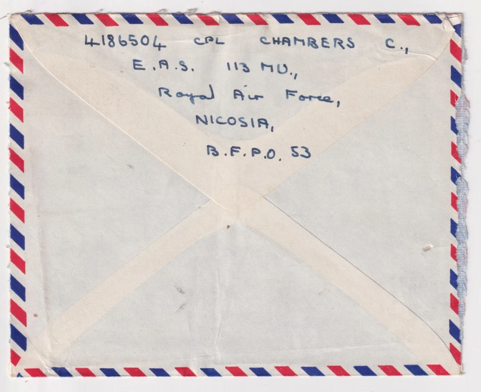 1957 3D Forces авиапочта 113 MU RAF Никосия Кипр чехол FPO 716 BFPO 53 - Изображение 3 из 3