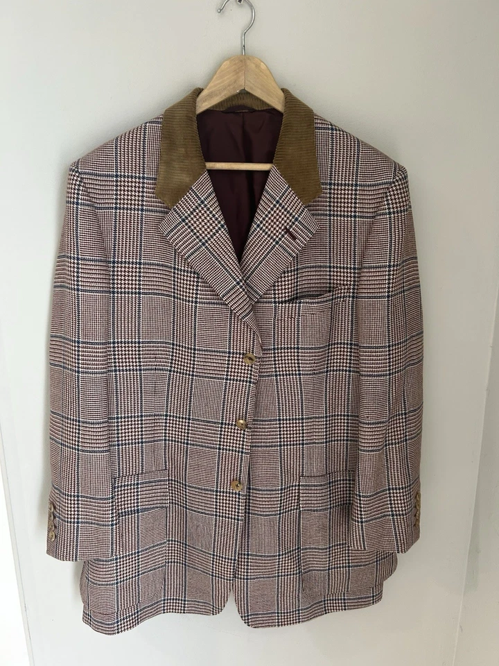 Bergdorf Goodman Personalizado Rojo Blanco Azul Ventana Pana Pata de Gallo 42S Foto 2 de 4