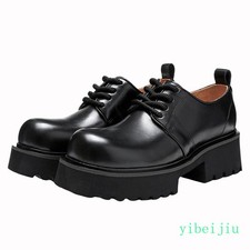 Men 100 Genuine Real Leather Formal Derby Dress Shoes Platform Mid Heel Oxfords