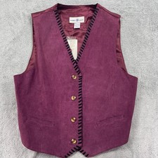 Vintage Points West Vest Men L Pomegranate Genuine Leather Suede Whipstitch