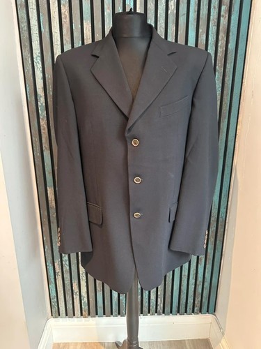 Valentino, Vintage Valentino Uomo Virgin Wool Blazer 1990s Black Wool Tailored Jacket 40R