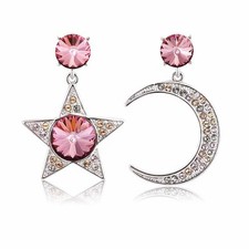 Moon Star Drop Earrings Dainty Asymmetric Dangle Tassel Earrings with Zircon Mic