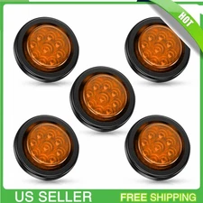 5x 2" Round Amber LED Signal Trailer Clearance Side Marker Light w/ Grommet Plug