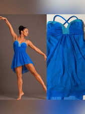 Kelle dance lyrical contemporary costume blue mesh slip dress open back MA adult