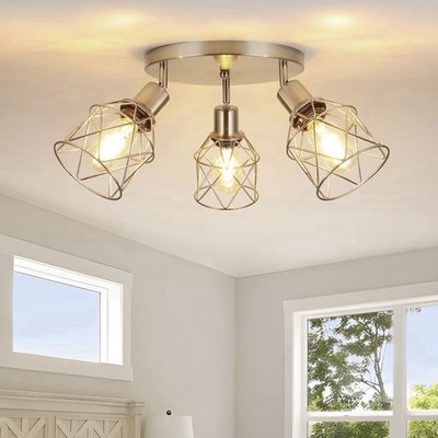 Brushed Nickel 3-Light Adjustable Ceiling Fixture Semi Flush Mount Kitchen Gold