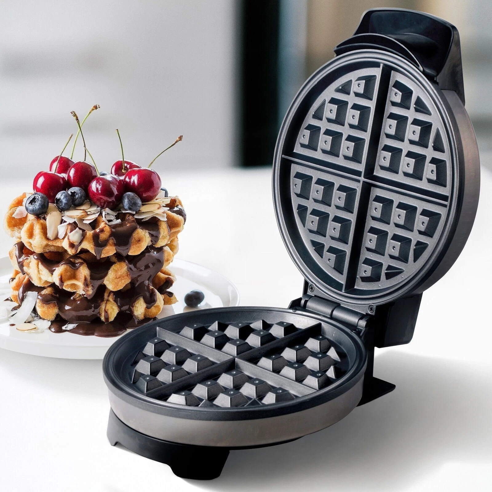 1000 W 7" Nonstick Belgian Waffle Maker w/Overheat Shutoff &Indicator Light US