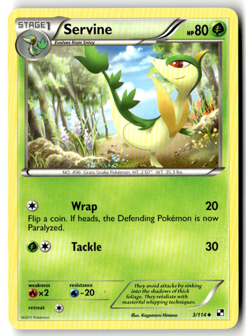 Servine (3) 3/114 Uncommon Black and White Pokemon Near Mint