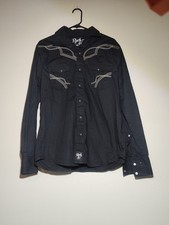 Wrangler Rock 47 Shirt Men Sz Large Black Pearl Snap Long Sleeve Western