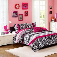 Gemma 3-Piece Pink Microfiber Twin/Twin XL Stripe Zebra Print Comforter Set