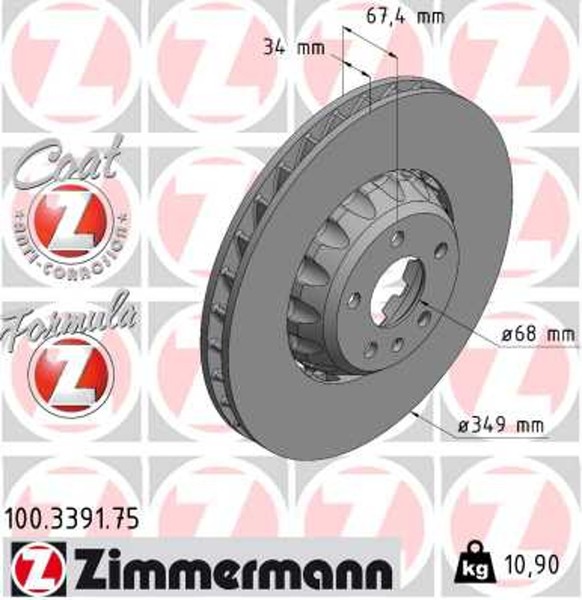 2X Zimmermann Bremsscheibe Formula Z 100.3391.75 FüR Audi A6 Allroad C8 4AH TDI-image