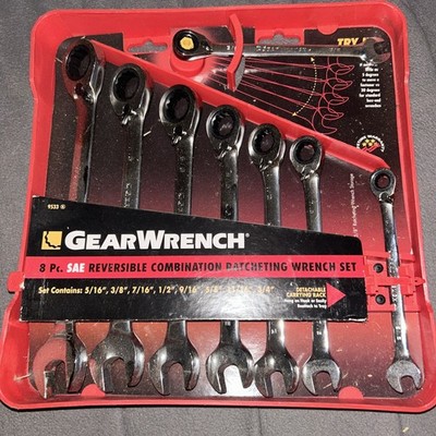 Ratcheting Wrench Set w/ Reversible Switch, 8 pc SAE Standard, GearWrench 9533N
