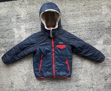 5T Patagonia Baby Reversible Tribbles Hoody Jacket in navy and red