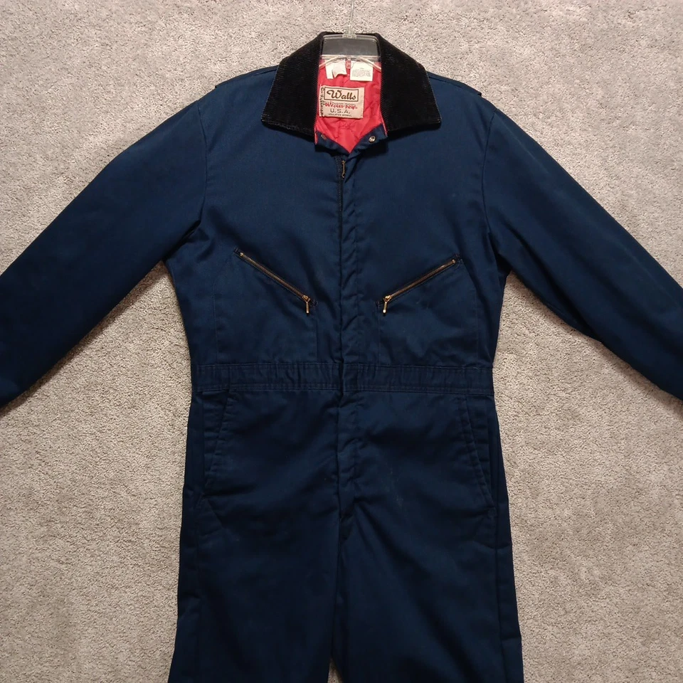 Vtg Walls Coveralls Men Large Navy Blizard Pruf Canvas Quilt Lined Made In USA - Image 3 of 4