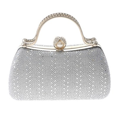 Silver Tone Metal Frame Crystal Rhinestone Fashion Clutch Evening Bag TLX218-SIL