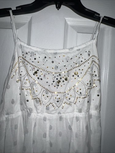 Justice White Maxi Dress Girls Size 16 White Skirt White Polka Dot Rhinestones - Picture 2 of 9