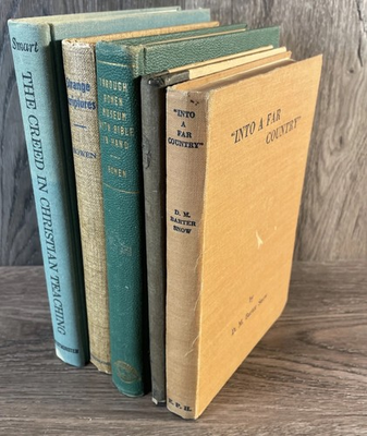 #ad Lot of 5 Vintage Green Earth Tone Christian Theology Old Book Decor Staging $29.95