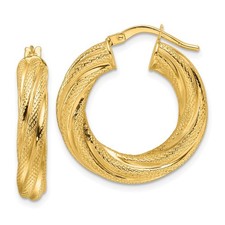 10k Yellow Gold Polished 4.7mm Textured Twist Round Hoop Earrings 2.24gm