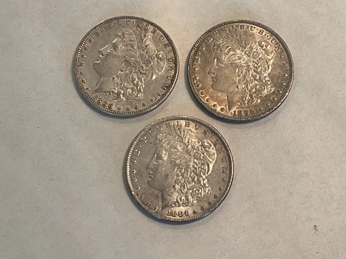 Lot of 3 (2-1886 1-1896) Morgan Silver Dollars XF-AU Light Toning
