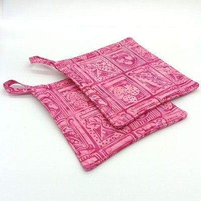 Pink Potholders, Set of 2,  Colorful Batik  Kitchen Accessories