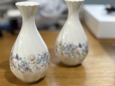 Pair of Wedgewood Bone China Fluted Vases - Angela Pattern (R4870)