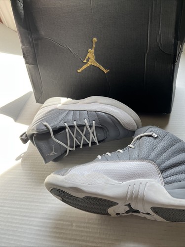 Size 3 GS) - Jordan 12 Retro Mid Stealth White Cool Grey Basketball Shoes - Picture 2 of 15