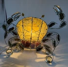 Tiffany Style Stain Glass Crab Accent Lamp Wire Frame Metal Claws Vintage Decor