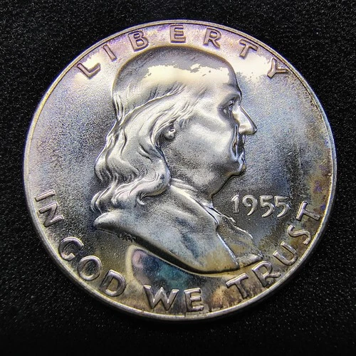1955 Proof Franklin Half Dollar - Philadelphia - 90% Silver - Light Toning - BU
