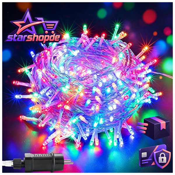 LED Lichterkette 20M 200LED Bunt Strombetrieben FüR Innen AußEn Deko-image
