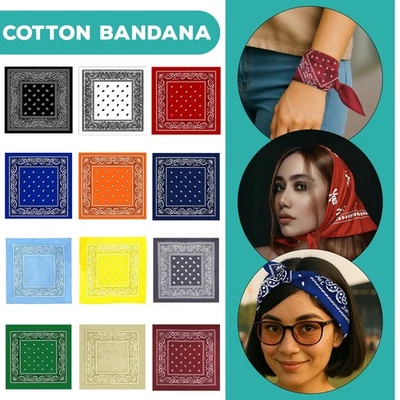 Bandeaux Bandana 100% Coton Écharpe Foulards Enrouler Neckerchief Bandanna - Photo 1/3