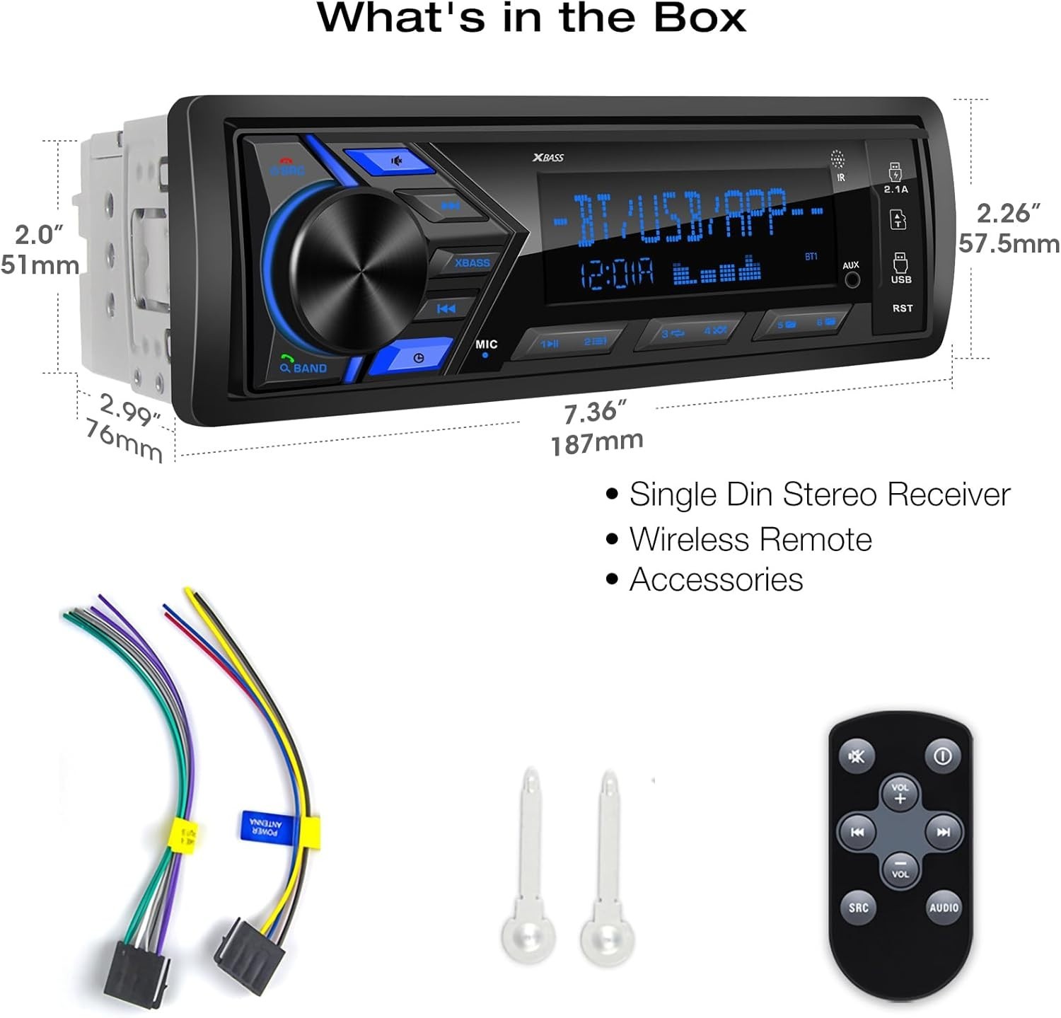 Single Din Bluetooth Car Radio - Supports Spotify, Pandora with Quick Charge