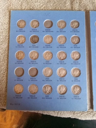 (73 Coins) 90% SILVER $7.20 FV  1916-1945 Mercury Dime Collection in Album